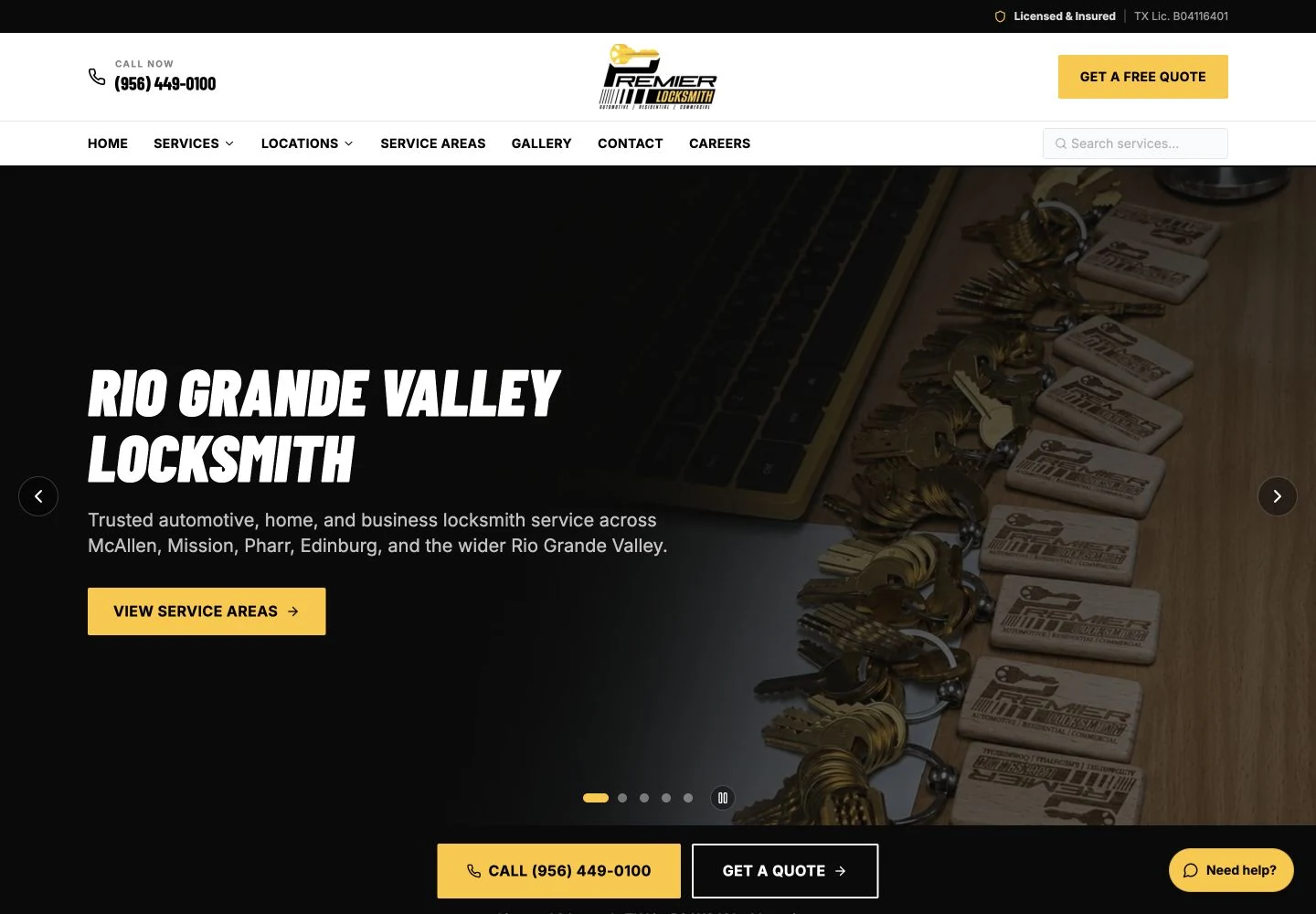 Premier Locksmith — desktop website